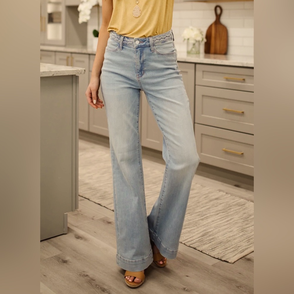 Judy Blue Braided Waistband Wide Leg Jeans